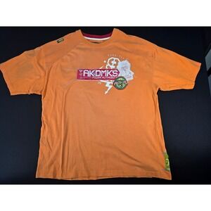 AKDMKS Power Authority Graphic T-Shirt Orange Short Sleeve Men's Size XL Y2K